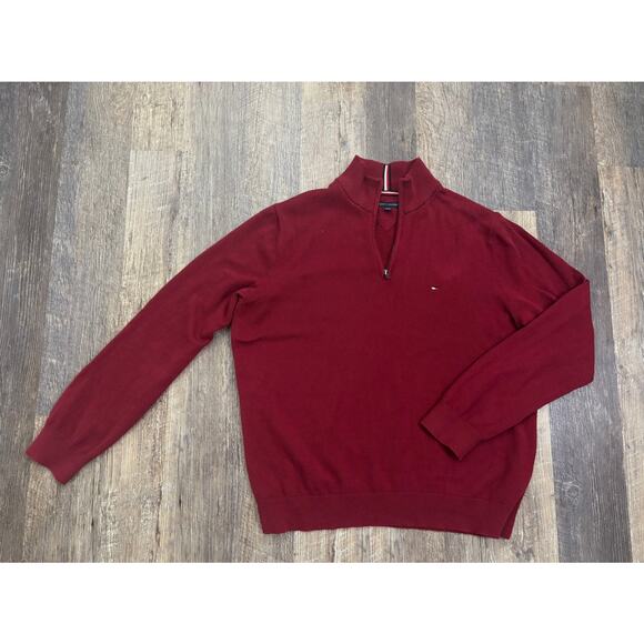 Tommy Hilfiger Men's Red Quarter-Zip Sweater Size XL - Picture 1 of 7